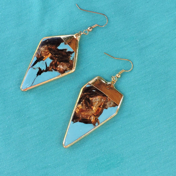 24K Gold Edging on Turquoise & Copper Stone  Dangle Earrings