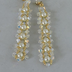 Swarovski Pearls and Crystal AB Bicones w/Gold Beads Dangle Earrings