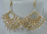 Swarovski Crystal AB Bicones and Gold Bead Fan Dangle Earrings