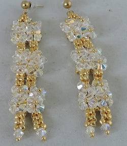 Swsarovski Crystal AB Bicone and Gold Bead Dangle Eearrings