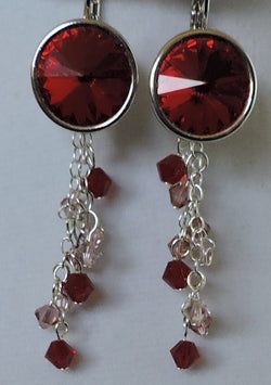 Swarovski Red Crystal & Two Shades of Swarovski Pink Bicone Dangle Earrings