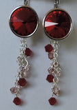 Swarovski Red Crystal & Two Shades of Swarovski Pink Bicone Dangle Earrings