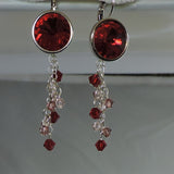 Swarovski Red Crystal & Two Shades of Swarovski Pink Bicone Dangle Earrings