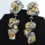 Eco Black and Gold Paper Towel Dangle Earrings w/Swarovski Crystals