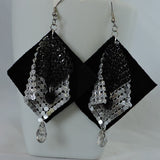 Black Suede w/Silver & Black Mesh w/Swarovski Crystal Dangle Earrings