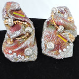 Eco Paper Towel Burgundy, Gold and Silver Clip-On Earrings