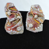 Eco Paper Towel Burgundy, Gold and Silver Clip-On Earrings