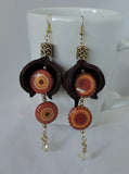 Eco Macademia Shells W/Decoupage Beads and Swarovski Crystal Dangle Earrings