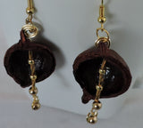 Eco Madademia Shell w/Gold Twisted Bugle Beads and Gold Seed Bead Dangle Earrings