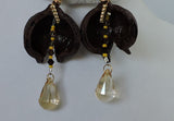 Eco Macadamia Shell w/Swarovski Crystal Cabochette & Seed Beads Dangle Earrings