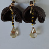 Eco Macadamia Shell w/Swarovski Crystal Cabochette & Seed Beads Dangle Earrings