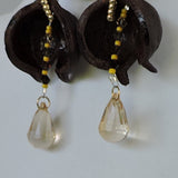 Eco Macadamia Shell w/Swarovski Crystal Cabochette & Seed Beads Dangle Earrings