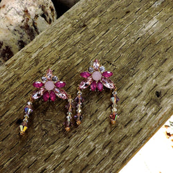 Variegated Pink Dangle Earrings w/Swarovski Crystals