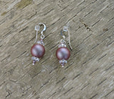 Swarovski Iridescent Red/Purple Pearl Dangle Earrings