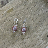 Swarovski Iridescent Red/Purple Pearl Dangle Earrings