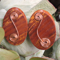 Eco Friendly Oval Wood Stud Earrings with Copper Wire