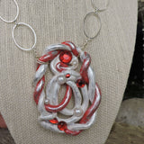 Red and White Twisted Clay Pendant