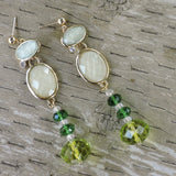 Celery Green Faceted Beads w/Swarovski Crystal Dangle Earrings