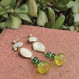 Celery Green Faceted Beads w/Swarovski Crystal Dangle Earrings