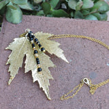 24K Gold Maple Leaf w/Black and Gold Bead Pendant/Necklace