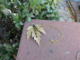 24K Gold Maple Leaf w/Black and Gold Bead Pendant/Necklace