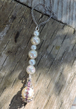 Pearl Pendant/Choker with a Pink Rhinestone Cage