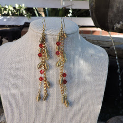 Swasrovski Red Crystal and Gold Spiral Dangle Earrings