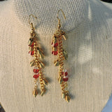 Swasrovski Red Crystal and Gold Spiral Dangle Earrings