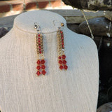 Red Rhinestone and Swarovski Crystal and Gold Dangle Earrings