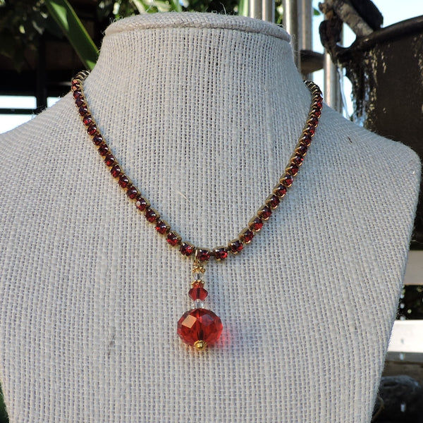 Red Rhinestone Choker with Dangle