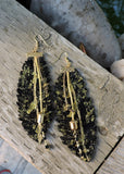 Black Suede and Gold Feather Dangle Earrings