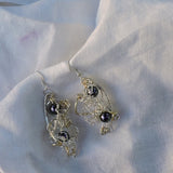 Eco Silver Wire Freeform w/Swarovski Purple Pearl Dangle Earrings