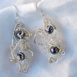 Eco Silver Wire Freeform w/Swarovski Purple Pearl Dangle Earrings