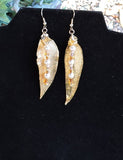 24K Gold Macadamia Leaf Dangle Earrings w/Swarovski Pearls