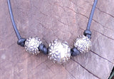 Boho Choker w/Black Leather and Antique Silver Textured Beads