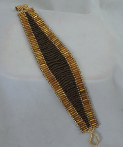 Bracelet of Gold Bugle Beads Surrounding Brown Seed Beads