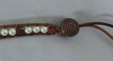 Bracelet Boho Style of Brown Leather with Beads and Swarovski Pearls